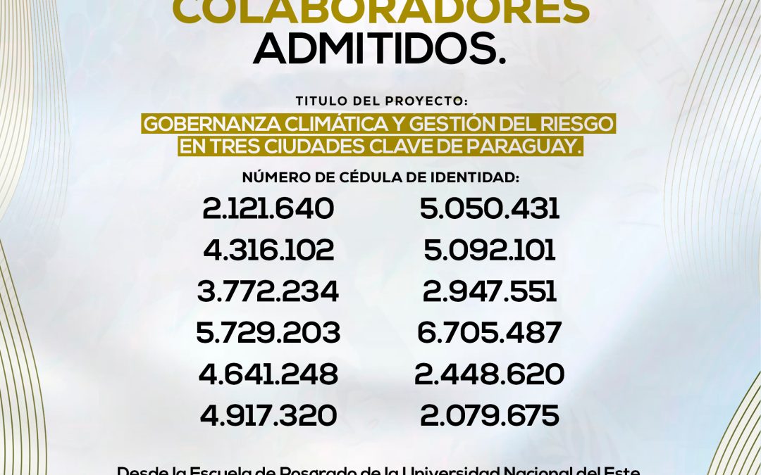 Lista de Investigadores Admitidos en el Proyecto de Investigación sobre Gobernanza Climática y Gestión del Riesgo